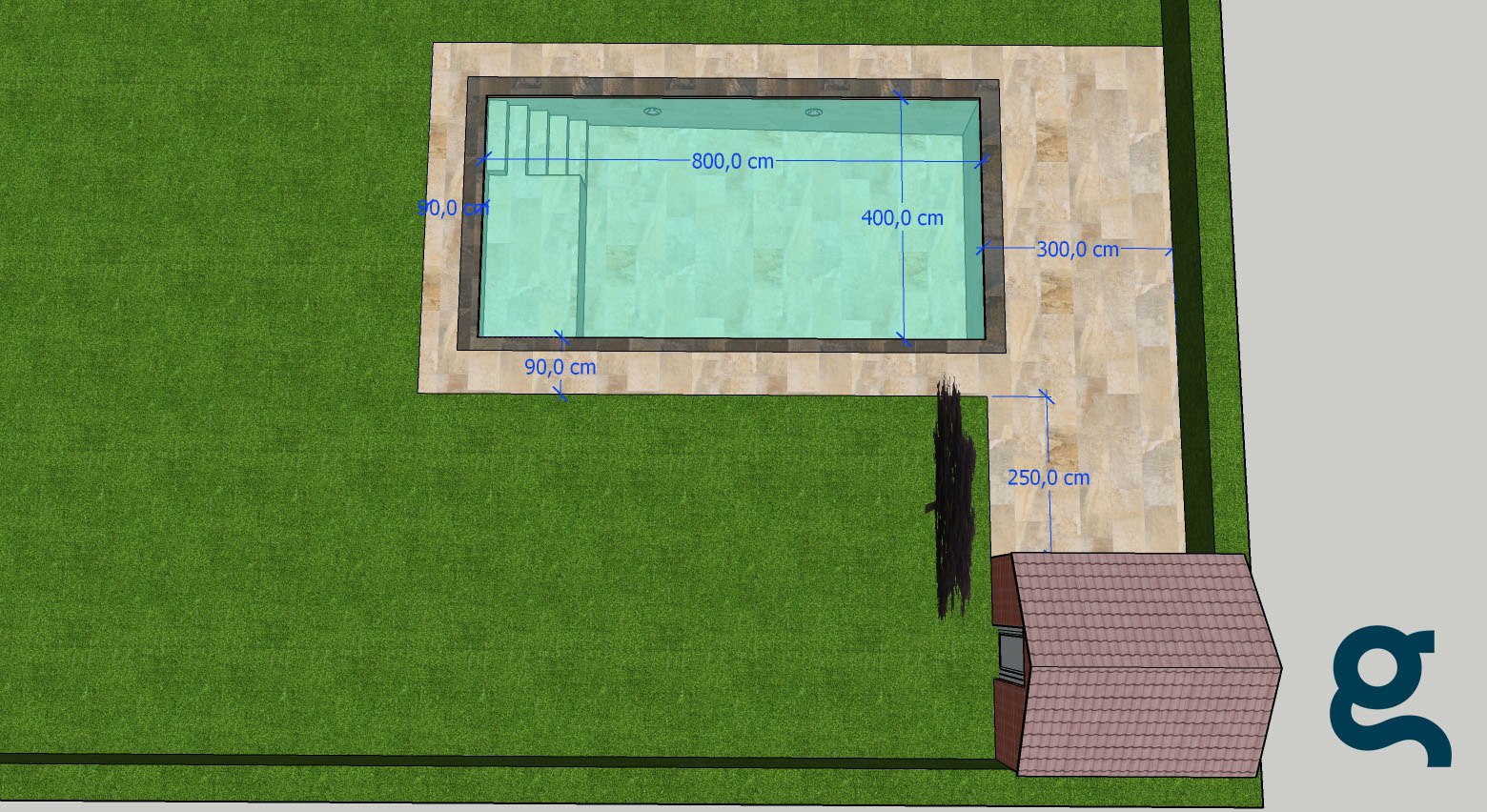 Dimensiones piscina desde alzado