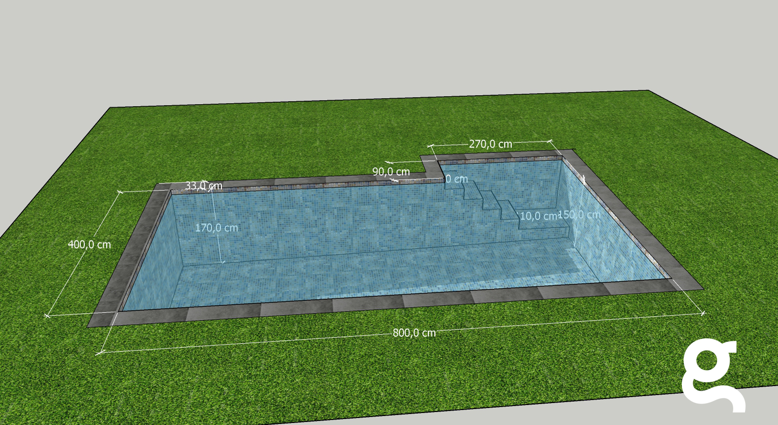 Infografía piscina con Mosaico Zen Tigrato